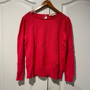 NWT LOFT Sz L bright pink scalloped neck sweater